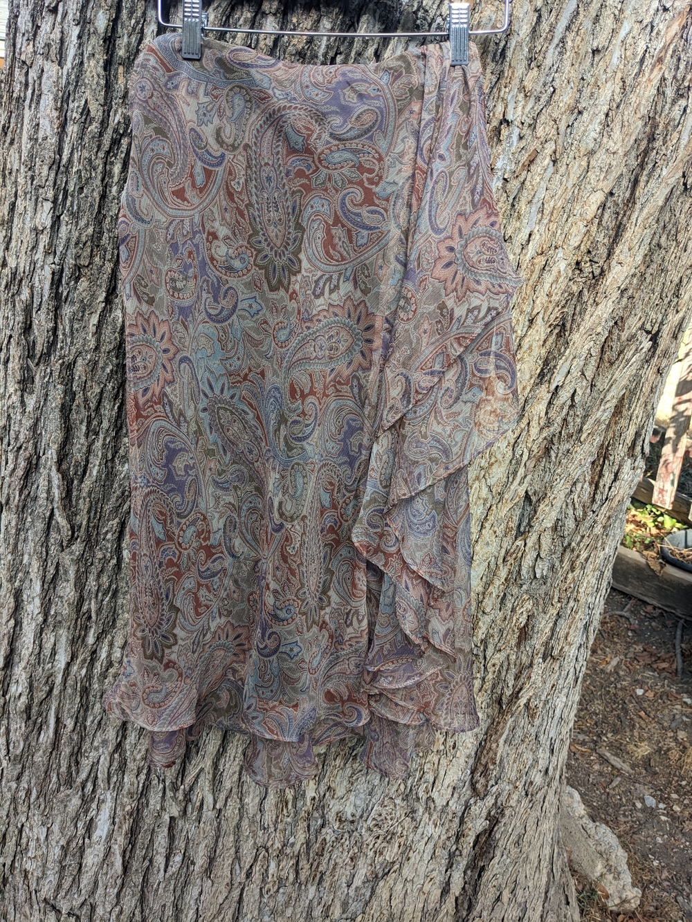 Ralph Lauren Paisley Asymmetrical Midi Skirt in Taupe, Rust & Slate - Picture 2 of 10